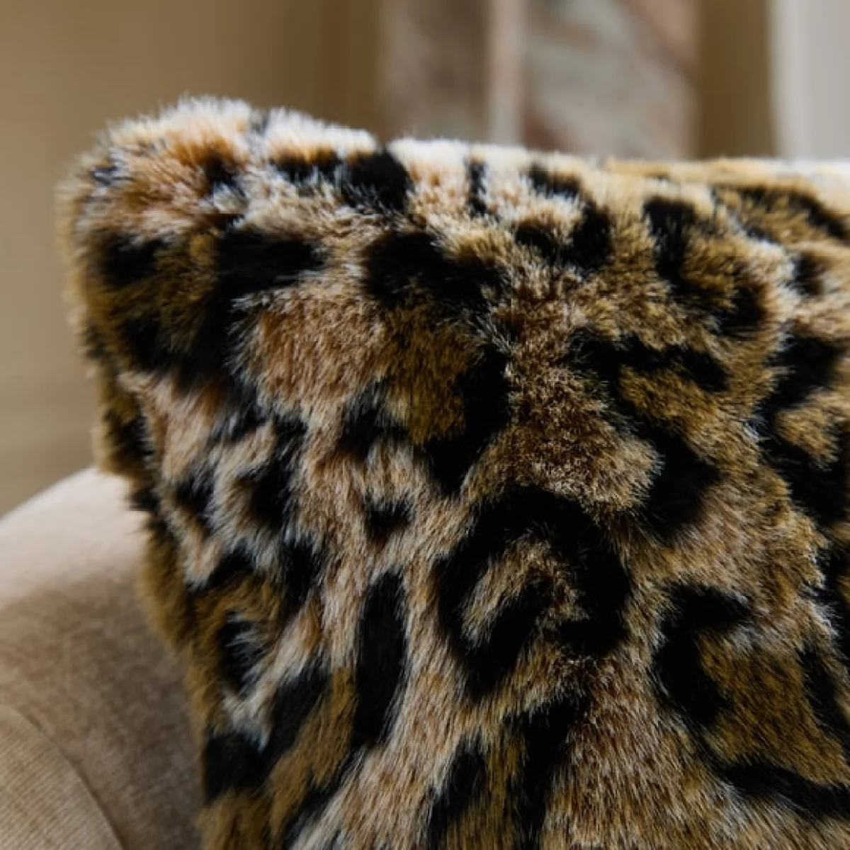 Leopard Print Faux Fur Square Cushion – image 2