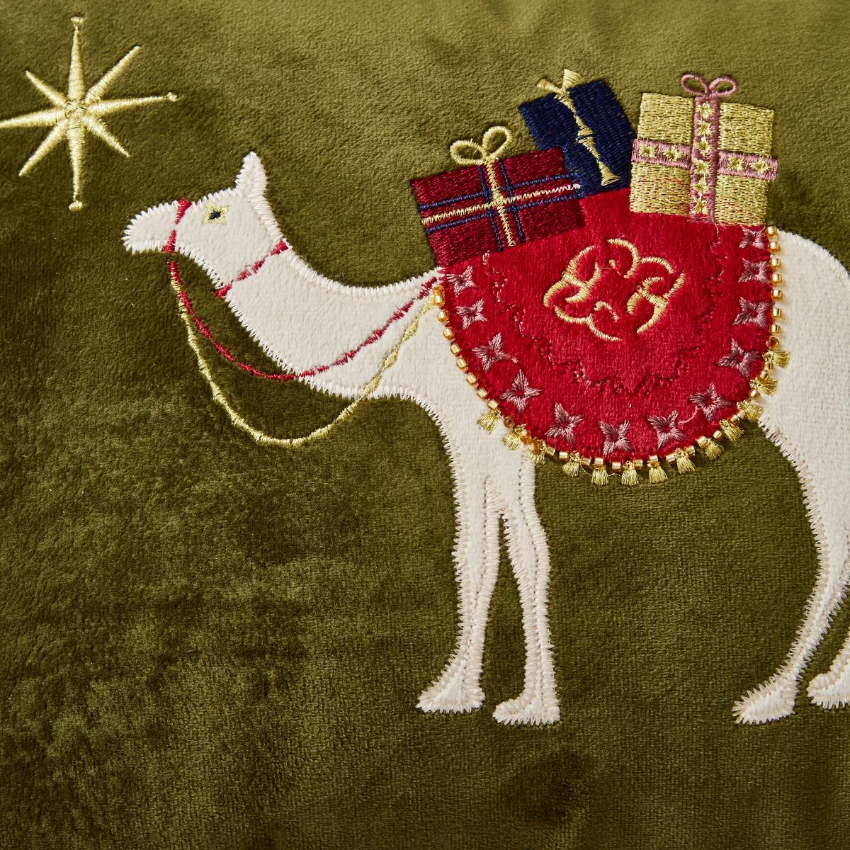 Festive Traveller Scene Olive Cushion Olive – image 3