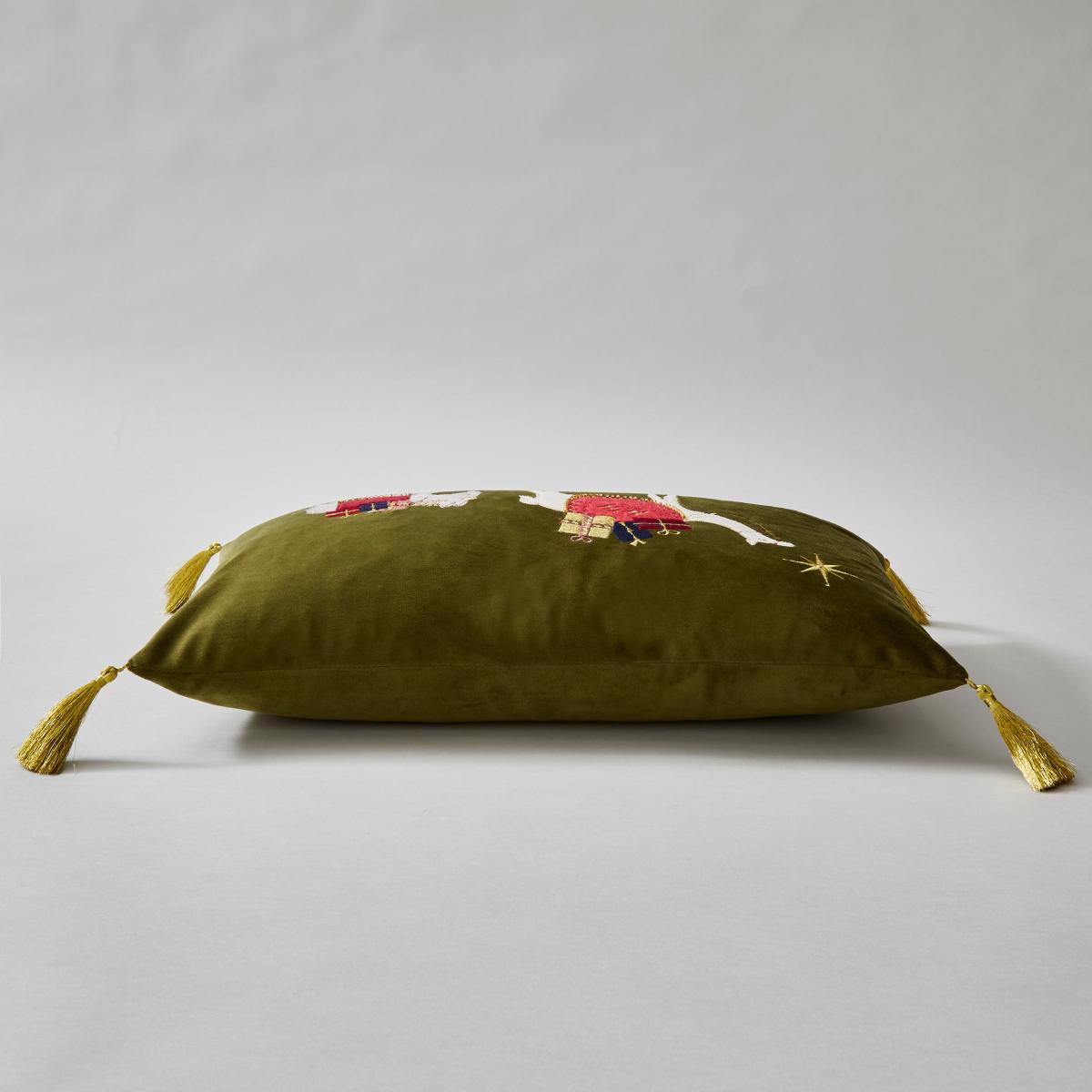 Festive Traveller Scene Olive Cushion Olive – image 4