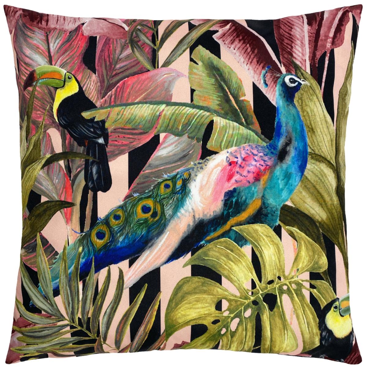 Evans Lichfield Toucan & Peacock Outdoor Cushion Black/Green/Blue – image 2