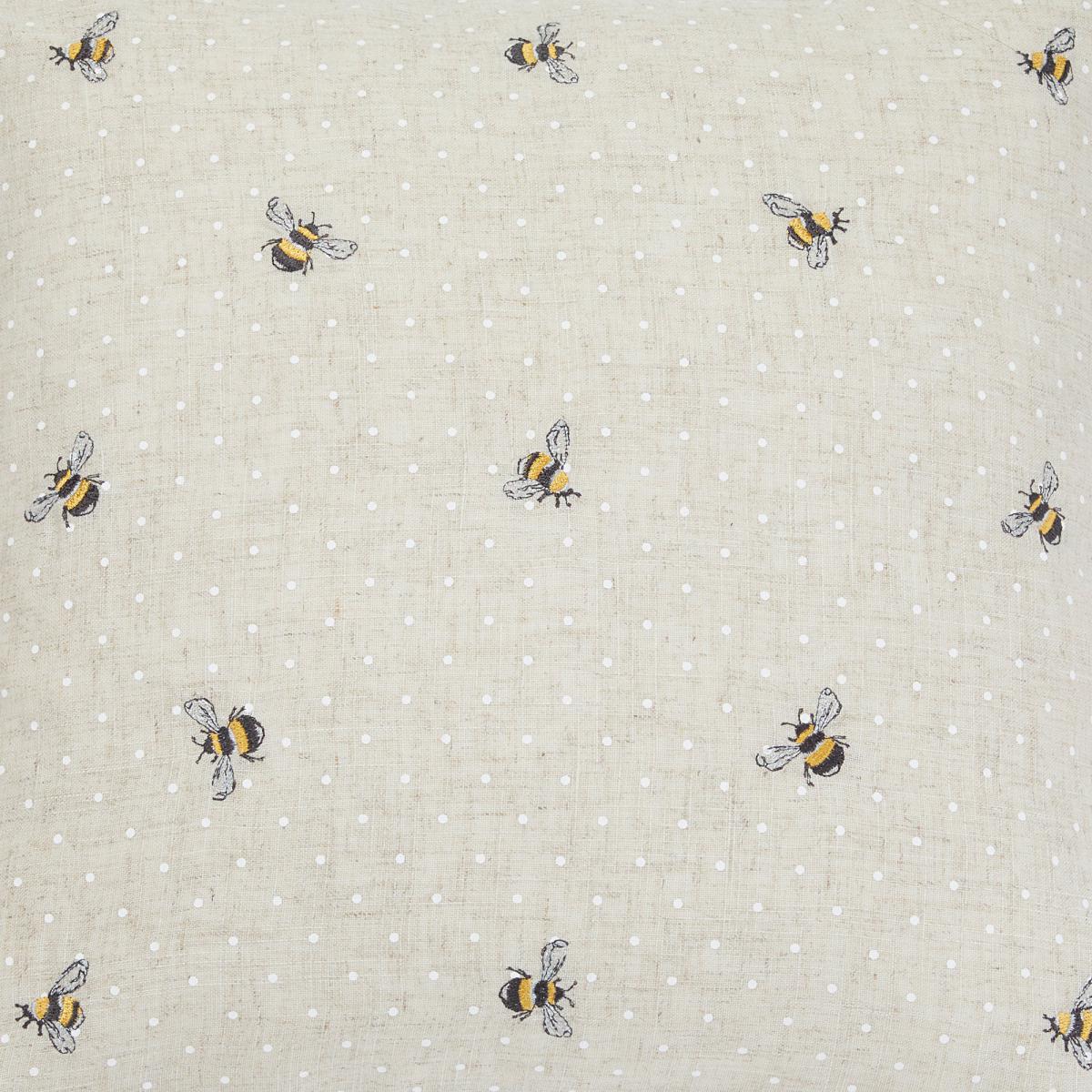 Embroidered Bees Natural Cushion Grey, White and Yellow – image 4