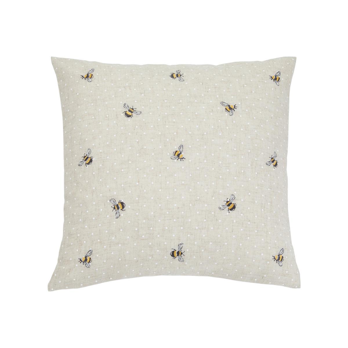 Embroidered Bees Natural Cushion Grey, White and Yellow – image 1