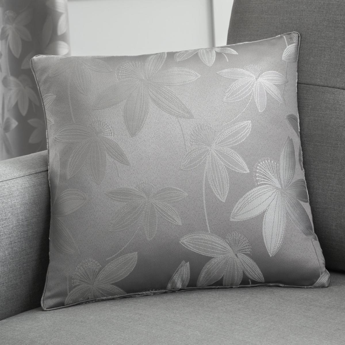 Curtina Romolo Embroidered Silver Cushion Silver