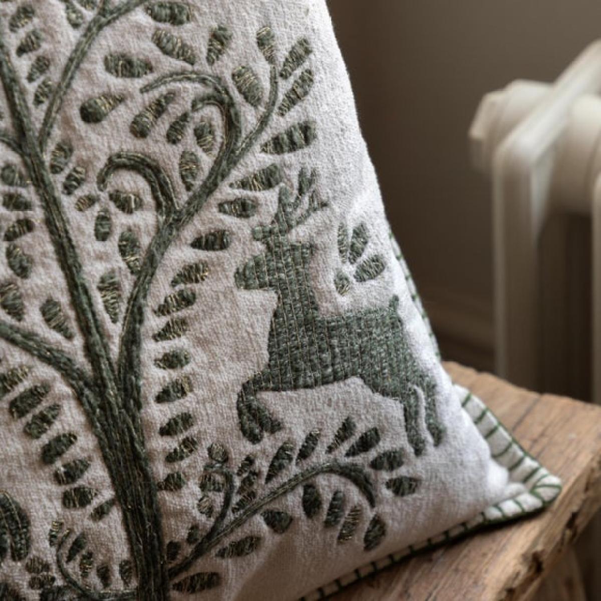 Christmas Tree and Leaping Dear Ornamented Square Cushion – image 2