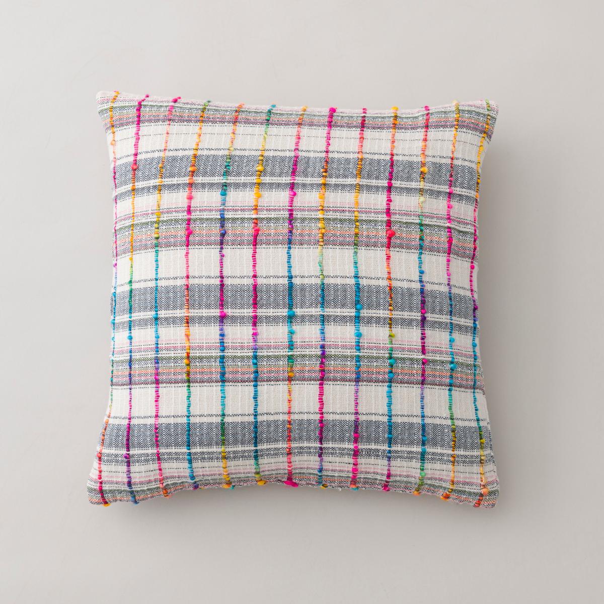 Spacedyed Rainbow Check Cushion MultiColoured