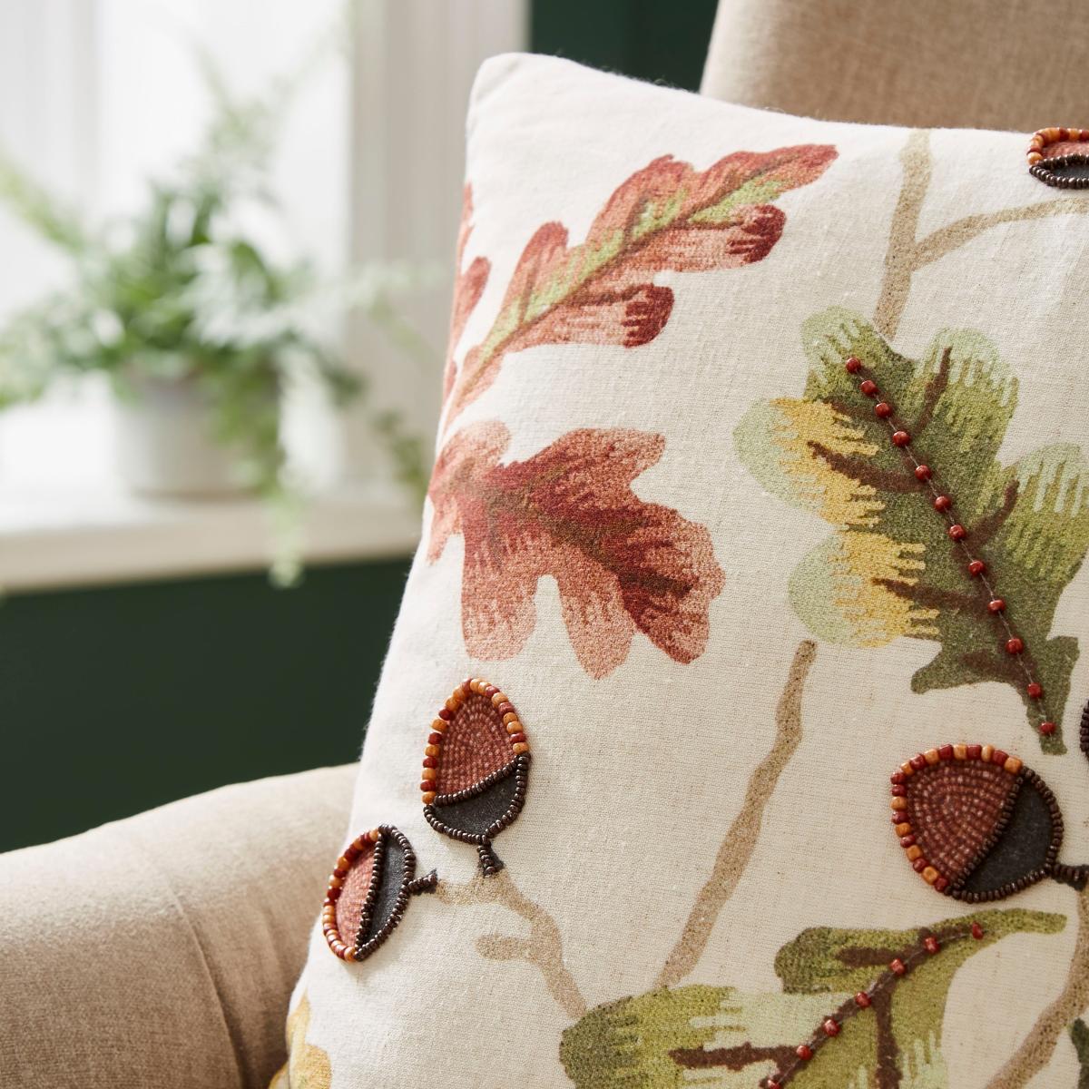 Embroidered Acorn Cushion, 43x43cm MultiColoured – image 2