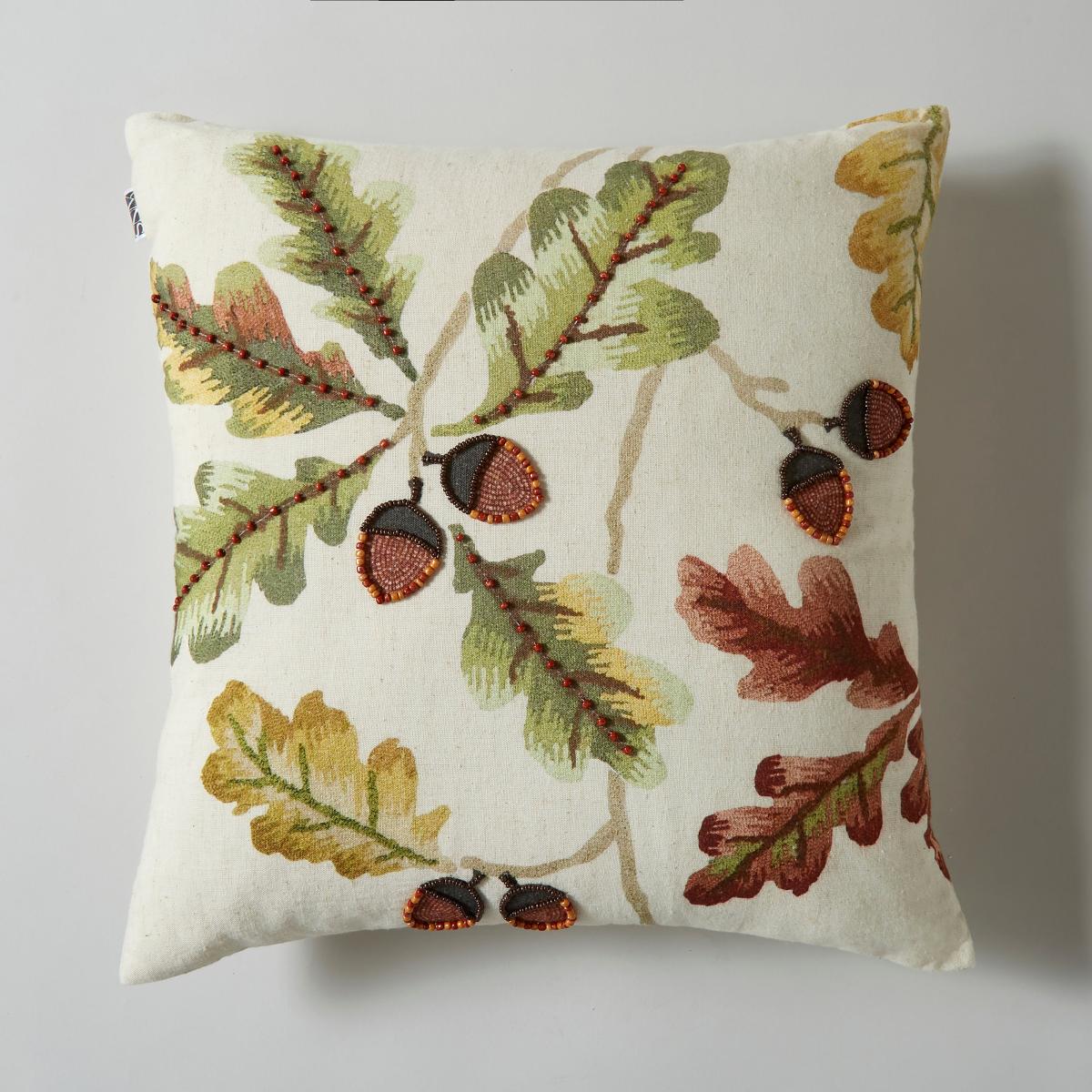 Embroidered Acorn Cushion, 43x43cm MultiColoured – image 3
