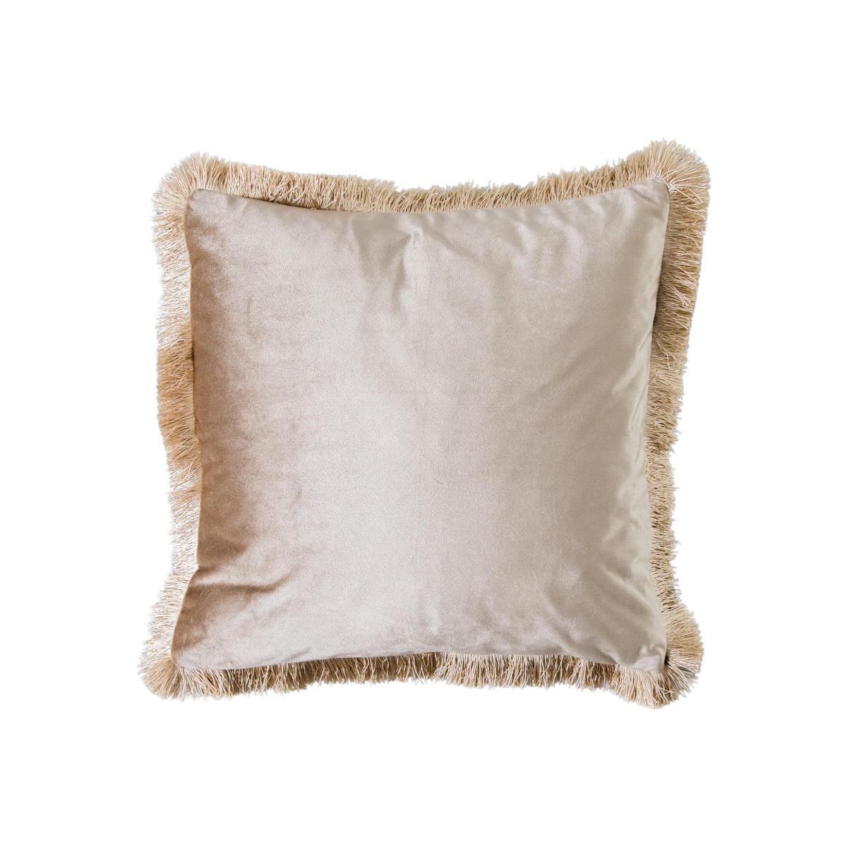 Fringed Velvet Cushion Natural