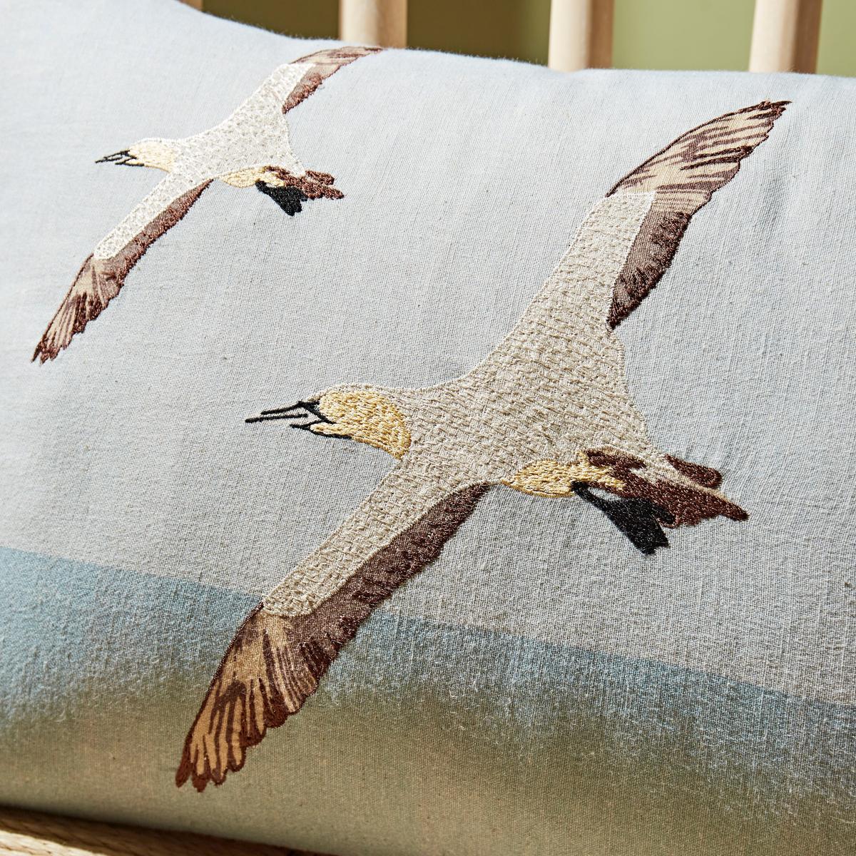 Embroidered Gannet Cushion Cover Duck Egg (Blue) – image 3