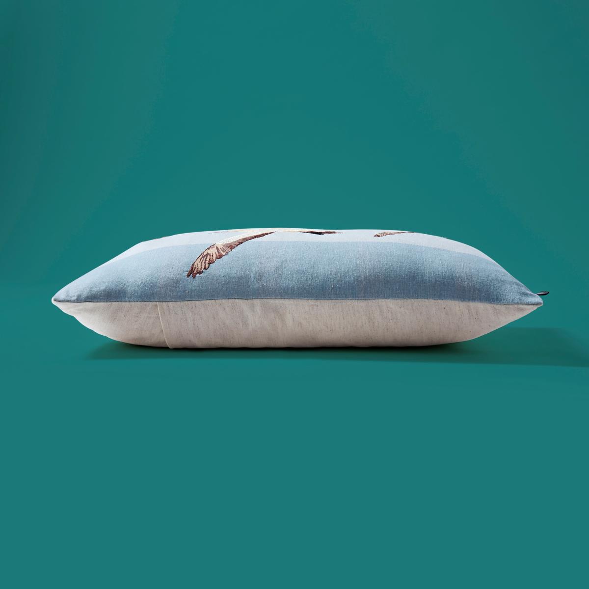 Embroidered Gannet Cushion Cover Duck Egg (Blue) – image 5