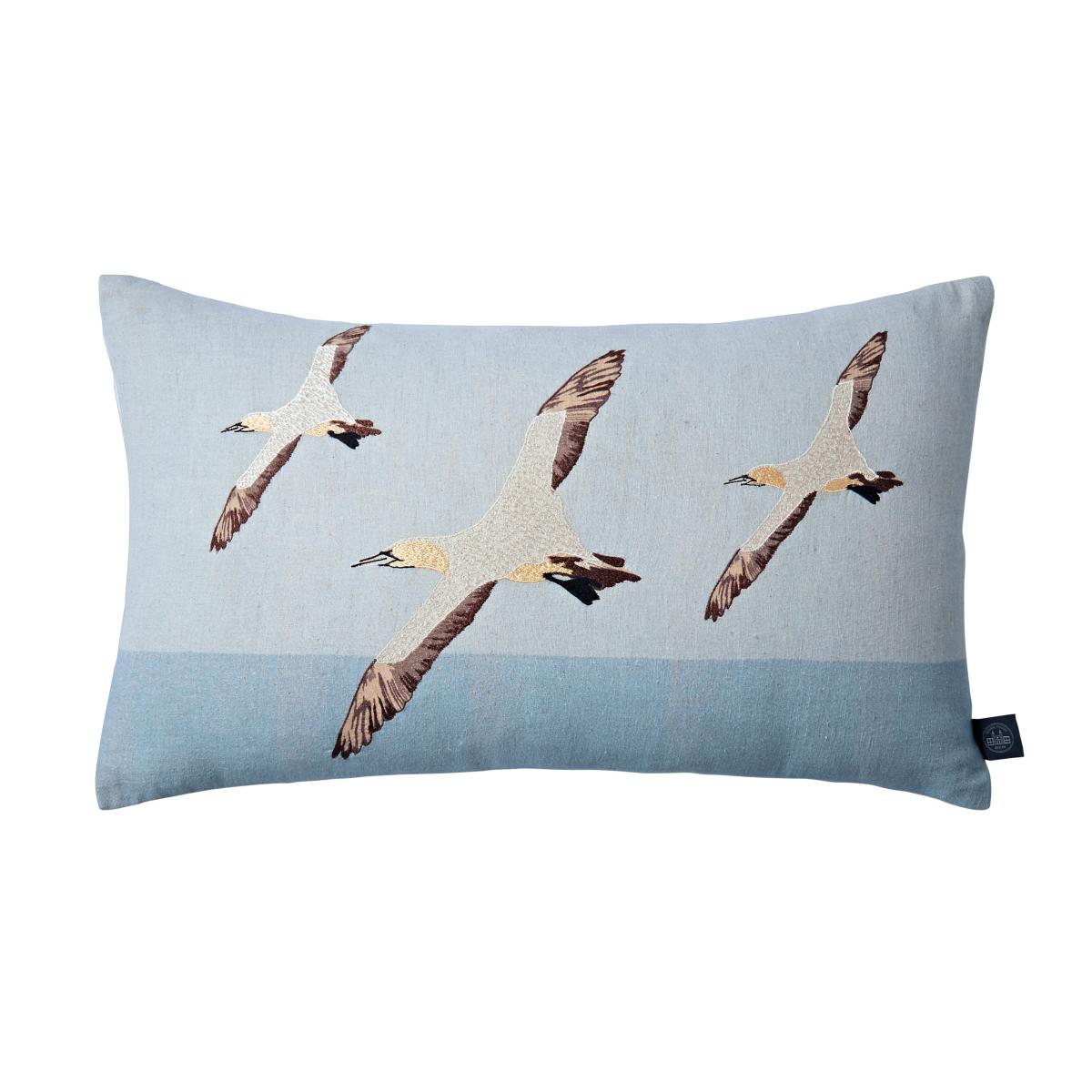 Embroidered Gannet Cushion Cover Duck Egg (Blue) – image 7