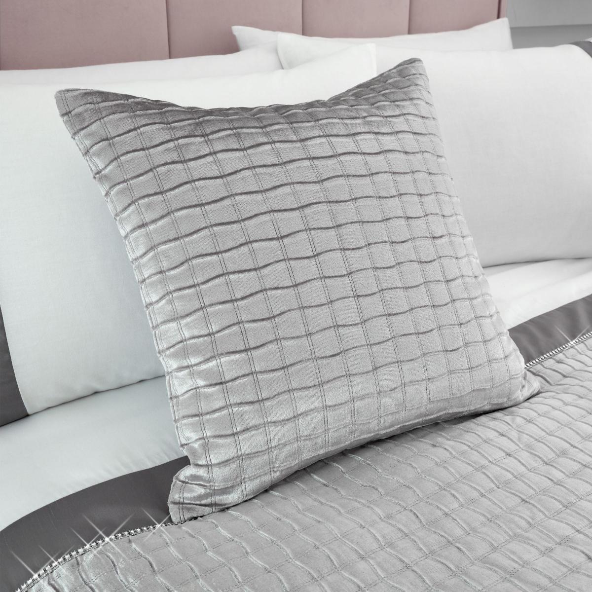 Catherine Lansfield Silver Shimmer Crushed Velvet Pinsonic Cushion Silver – image 1