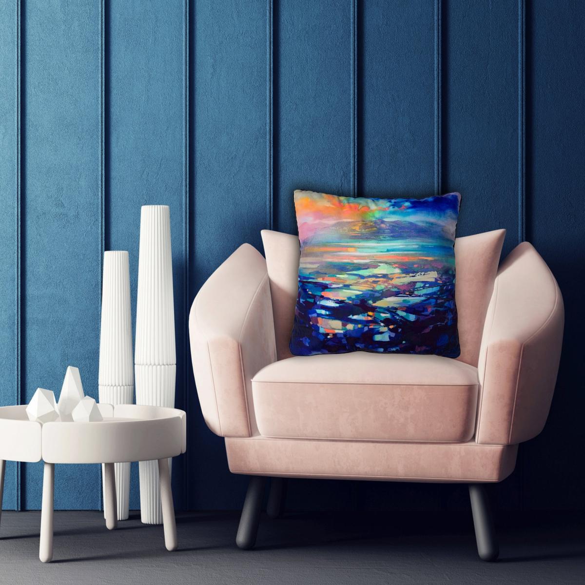 Scott Naismith Hebridean Resonance 2 Velvet Square Cushion Blue – image 2