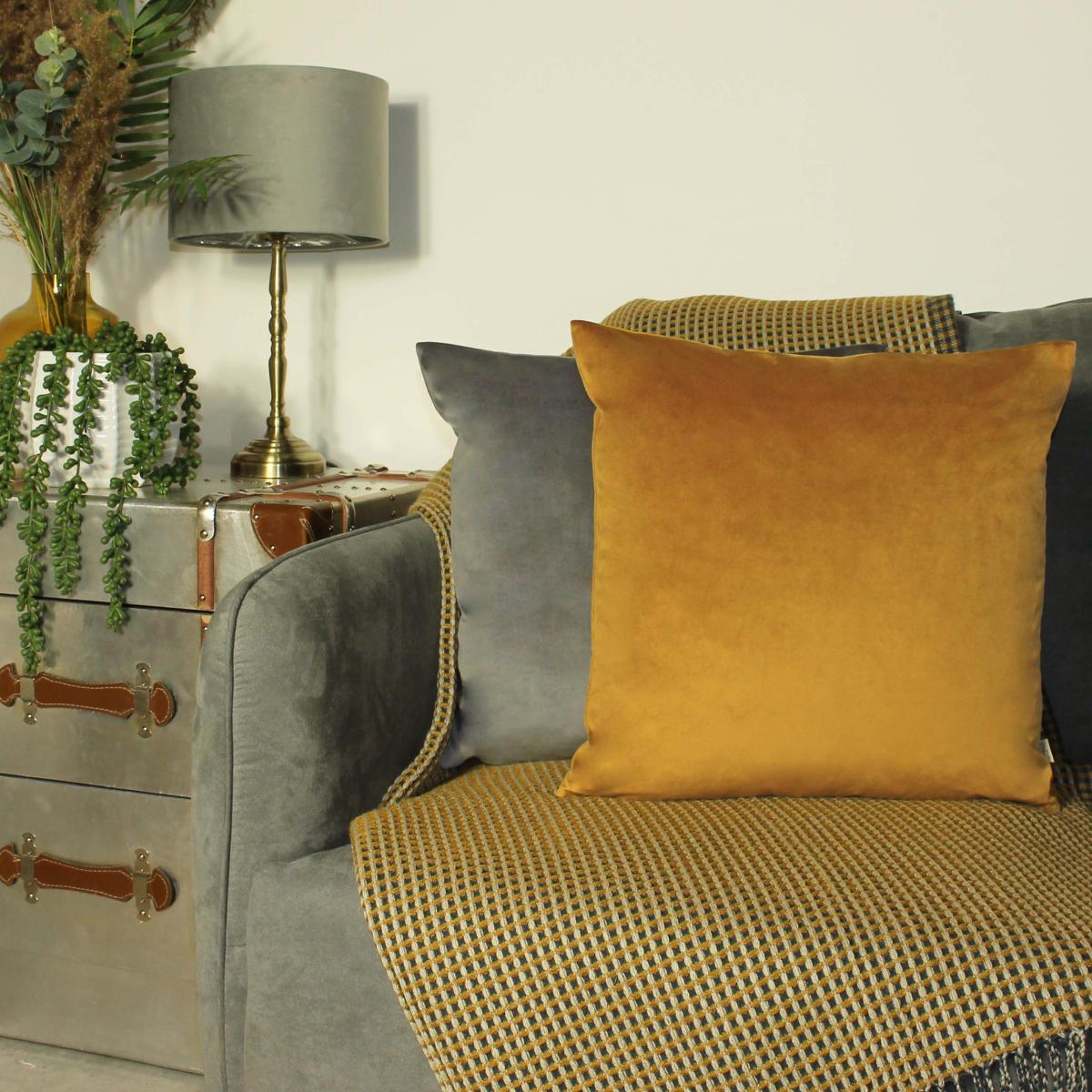 Evans Lichfield Opulent Velvet 2 Pack Cushions Saffron Yellow/Steel Grey – image 4