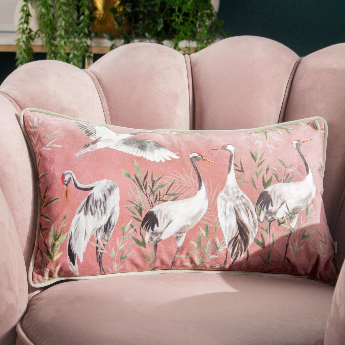Orient Cranes Cushion Blush 30x50 Pink/White – image 1