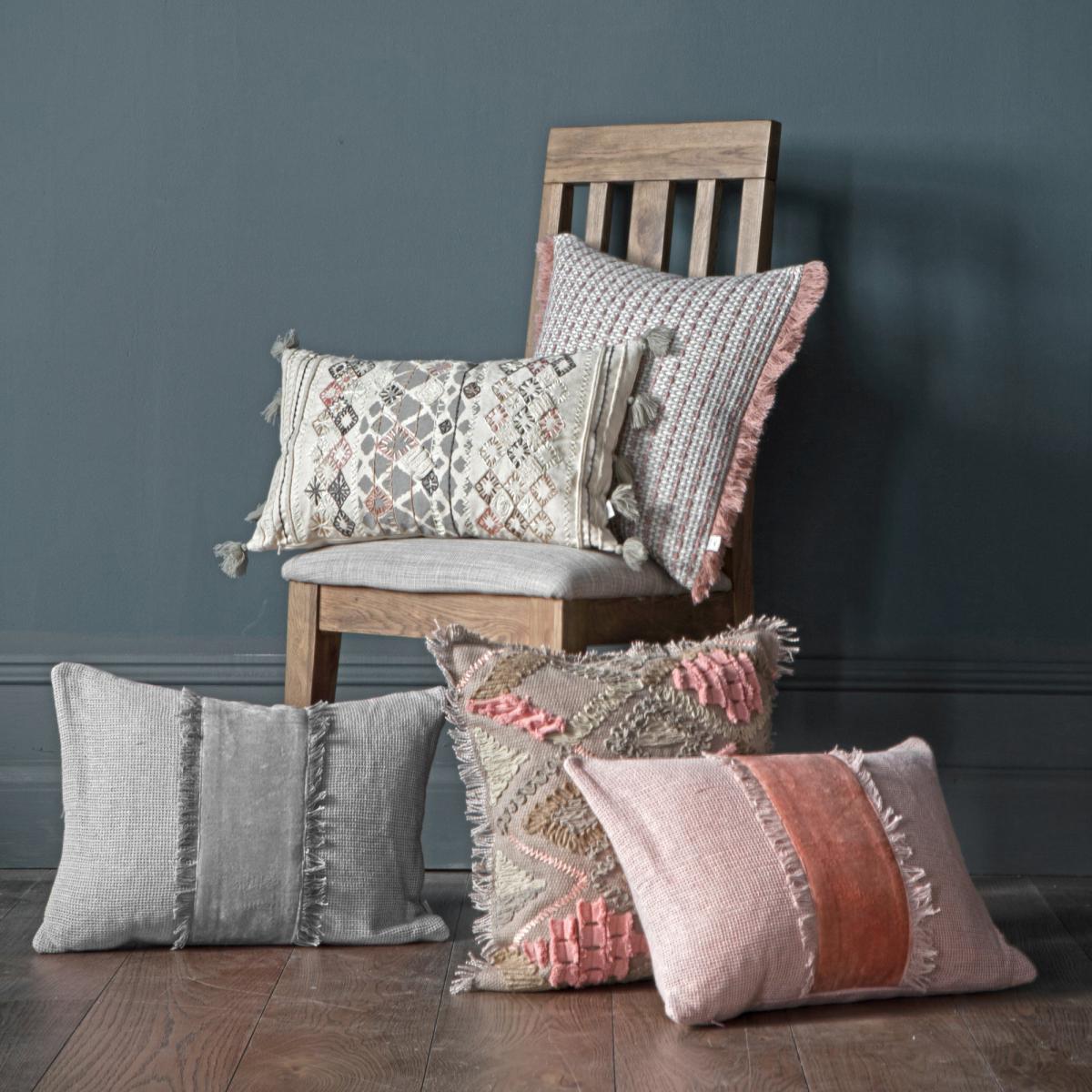 Nila Grey Embroidered Cushion Grey – image 5