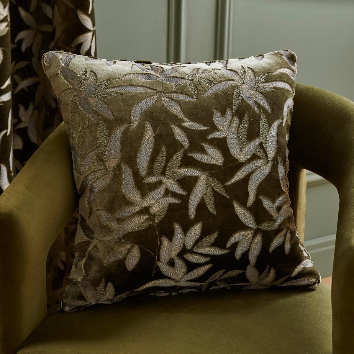 Asami Cut Velvet Cushion Olive – image 1