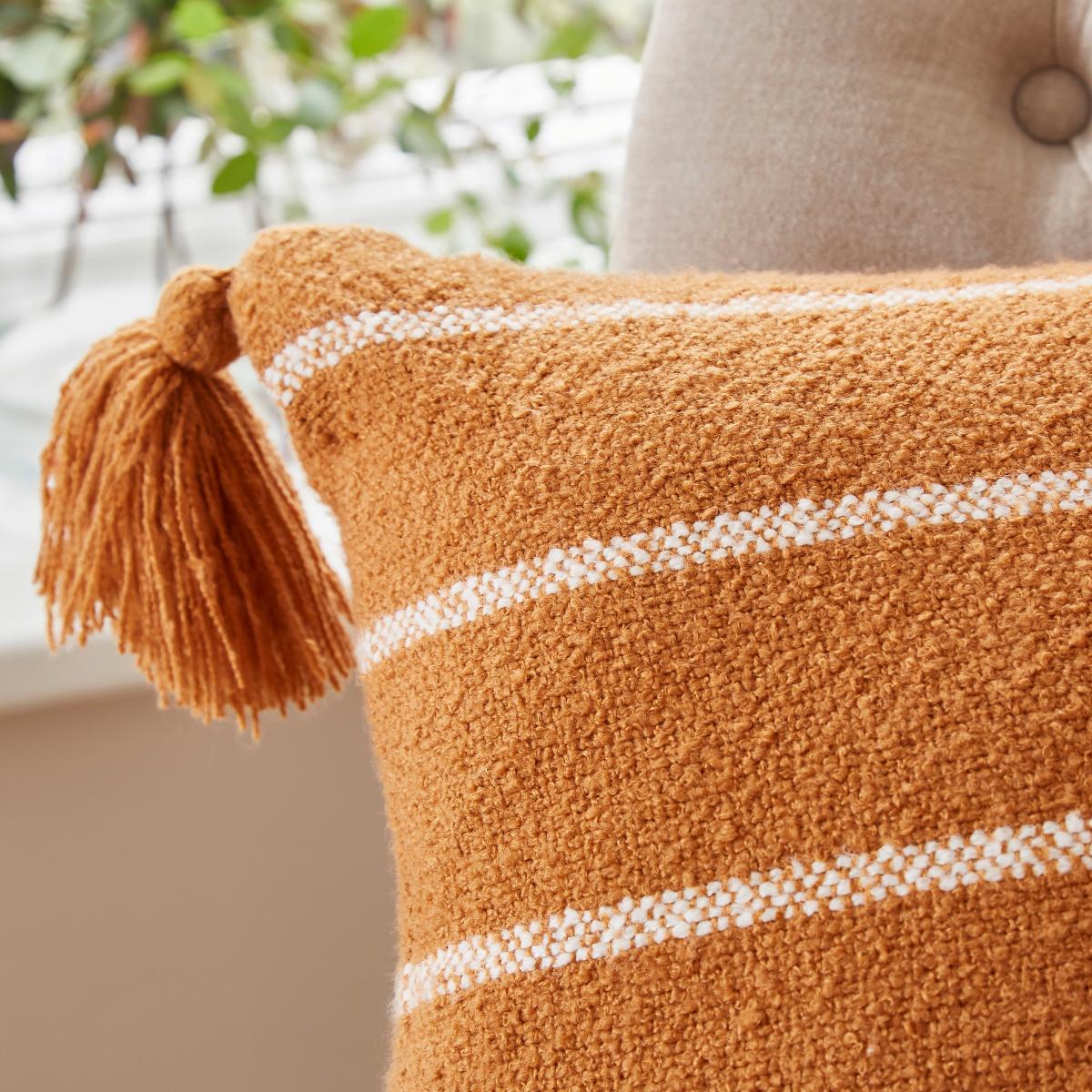 Stripe Woven Tassel Square Cushion Caramel – image 2