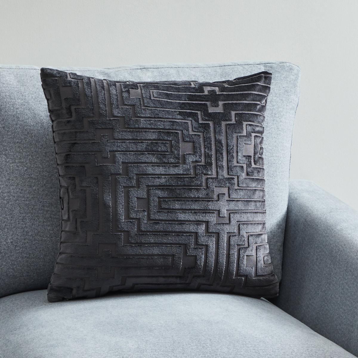Harlow Greek Key Velvet Cushion Grey – image 4