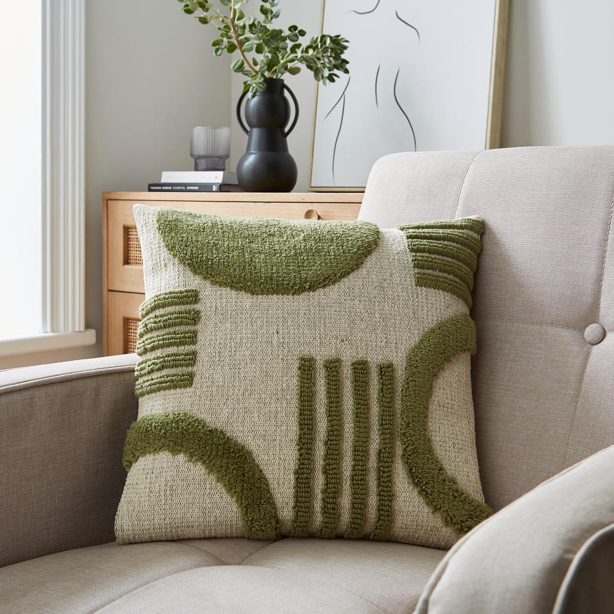 Circular Knit Abstract Cushion Olive – image 1