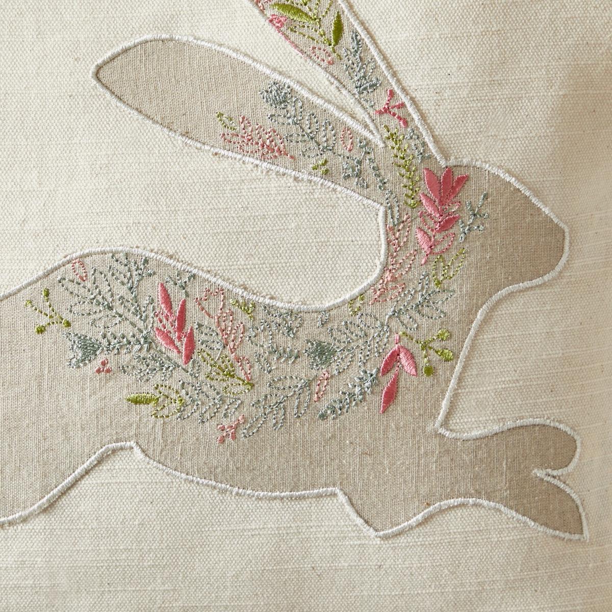 Embroidered Hare Cushion Pink/Grey/Green – image 4
