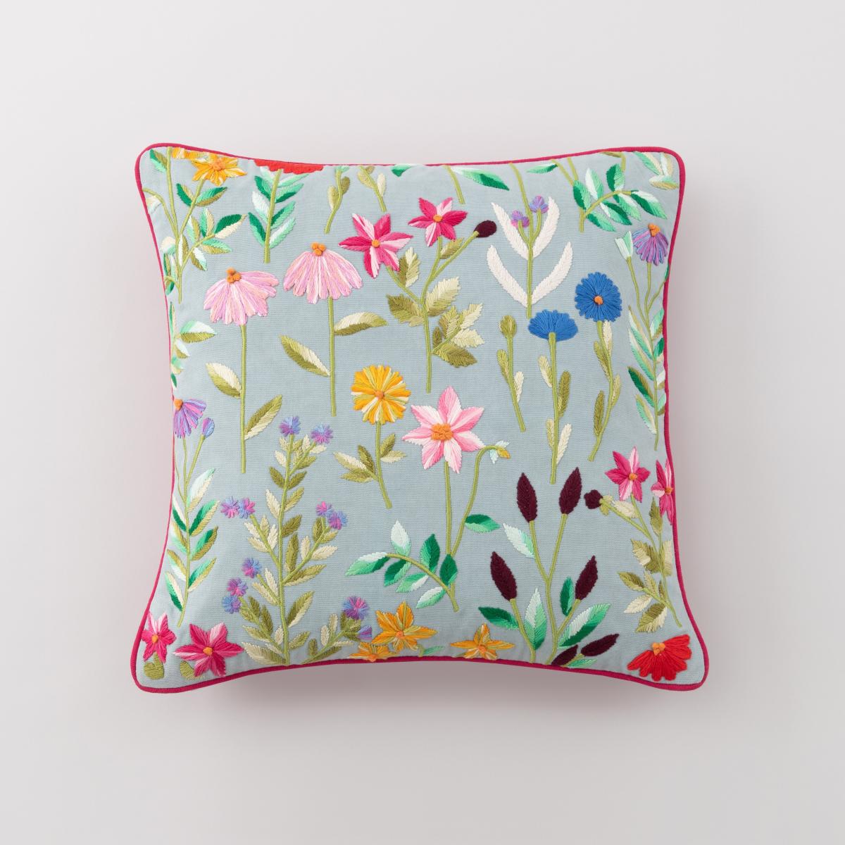 Embroidered Floral Meadow Cushion MultiColoured – image 2