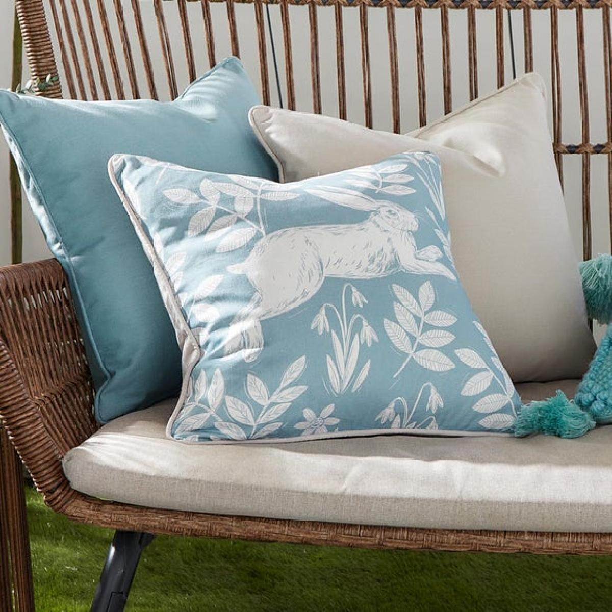 Spring Rabbit Outdoor Cotton Square Filled Cushion – image 1
