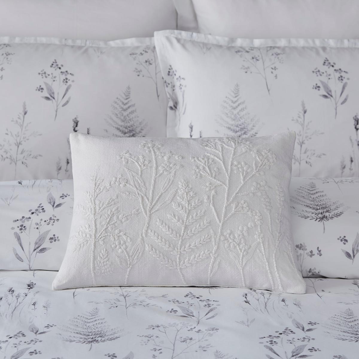 Dorma Purity Botanical 100% Cotton Boudoir Cushion Grey – image 1