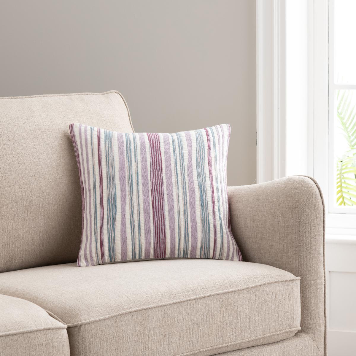 Stripe Embroidery Cushion Purple – image 1