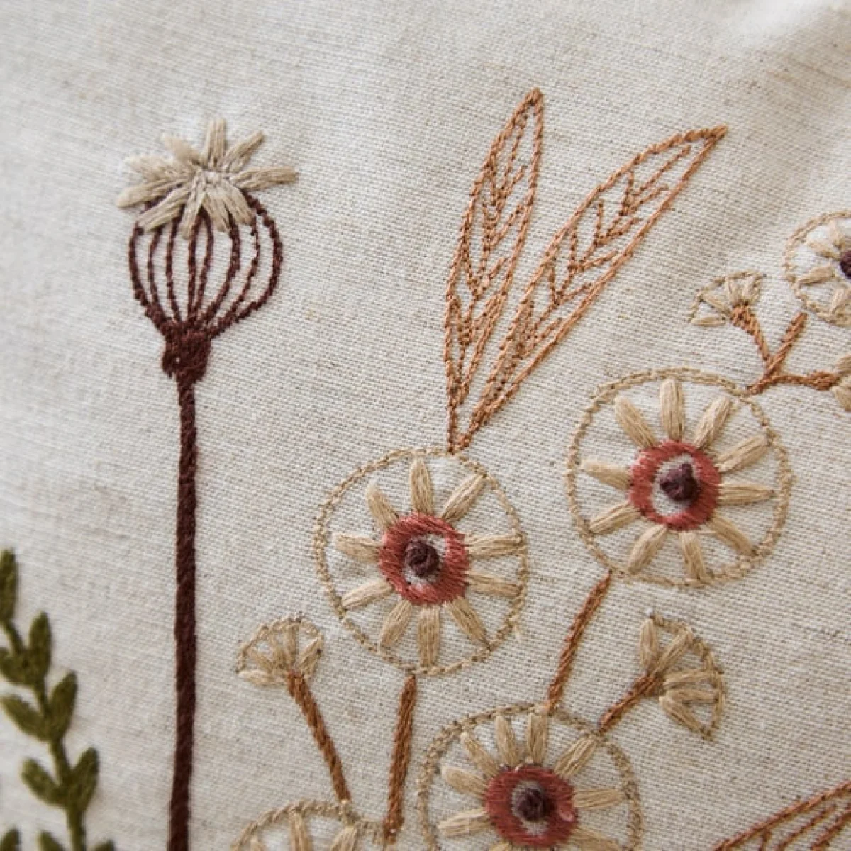 Embroidered Harvest Cotton Rectangle Cushion – image 2