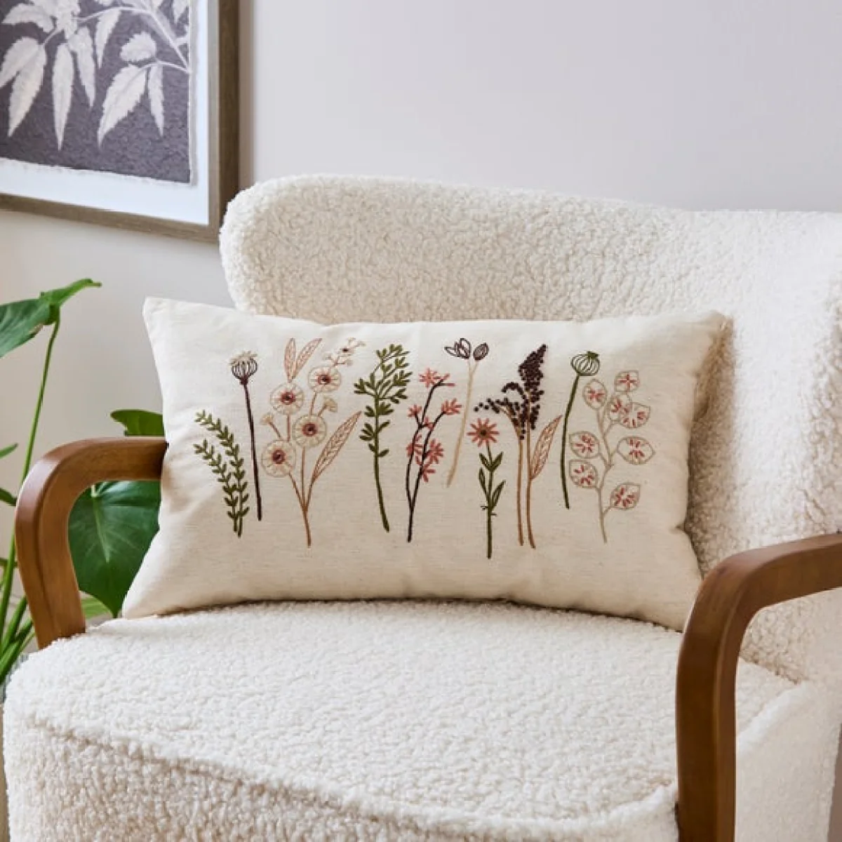 Embroidered Harvest Cotton Rectangle Cushion – image 1
