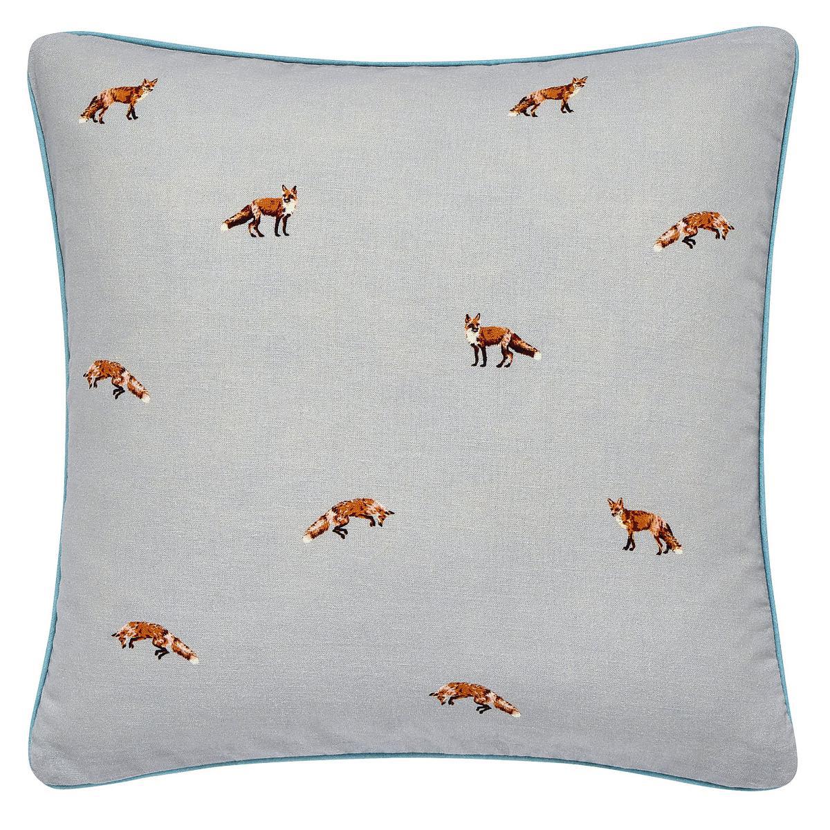 Joules Woodland Floral Cushion Grey, Orange and Blue – image 2