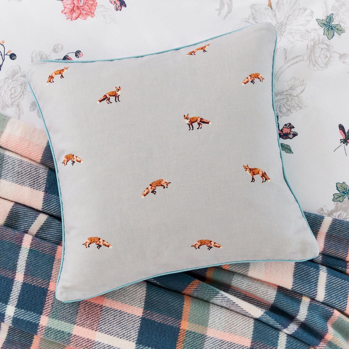 Joules Woodland Floral Cushion Grey, Orange and Blue – image 1
