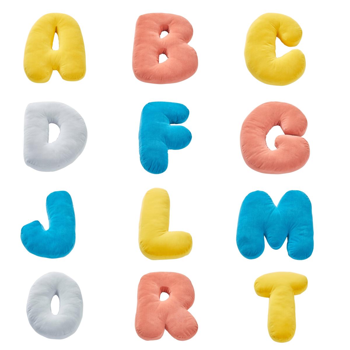 Personalised Alphabet Cushion Blue/Yellow/Brown – image 5