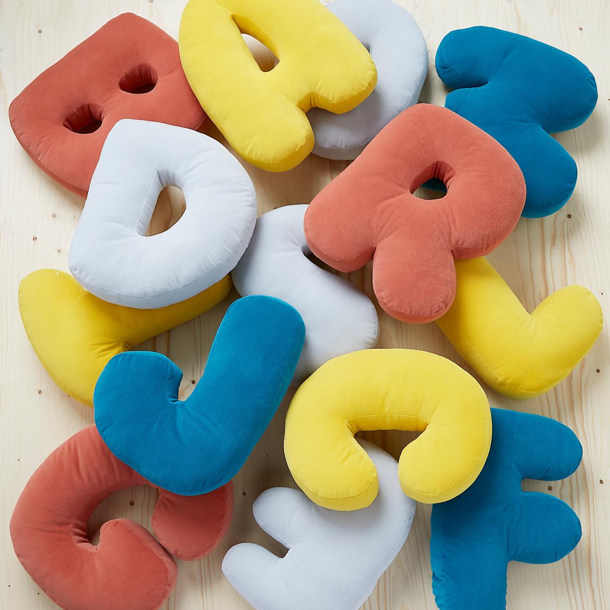 Personalised Alphabet Cushion Blue/Yellow/Brown – image 1
