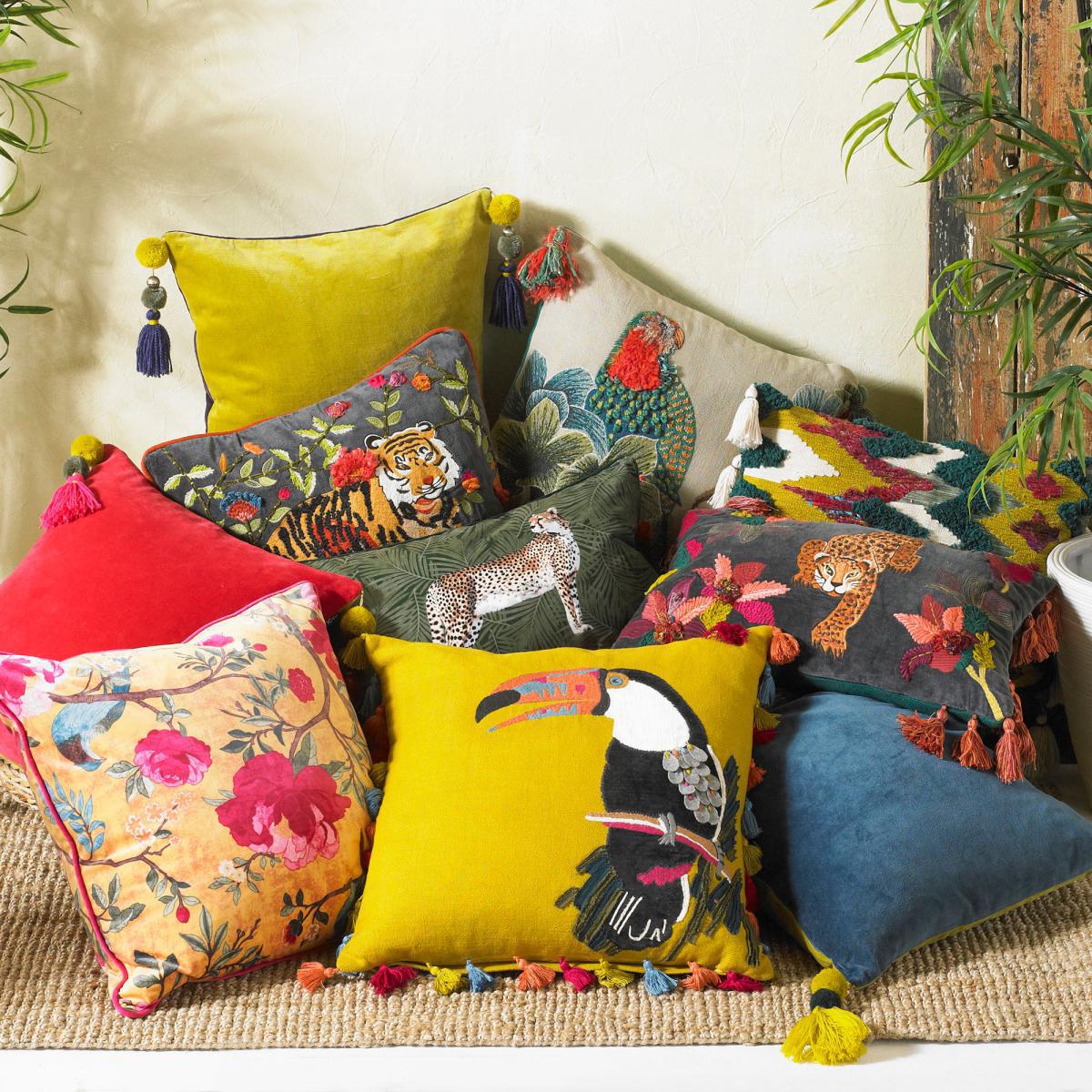 Paoletti Samurai Embroidered Tiger Cushion Pink/Blue/White/Red/Orange/Green – image 5