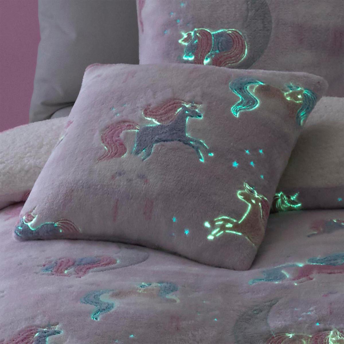 Catherine Lansfield Pink Unicorn Dreams Glow In The Dark Cushion Pink, Blue and White – image 2