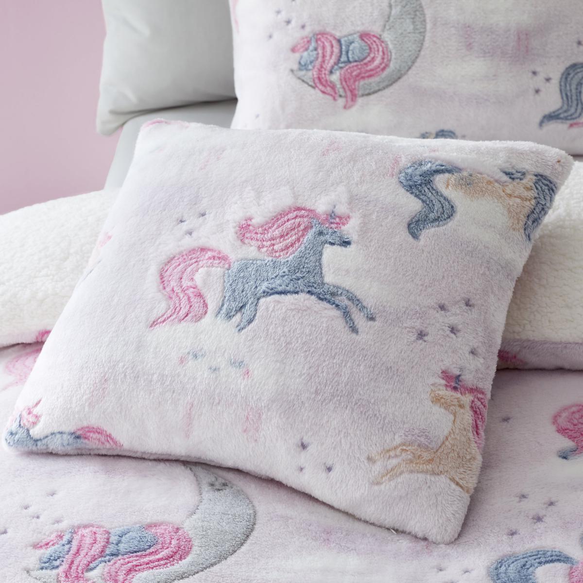Catherine Lansfield Pink Unicorn Dreams Glow In The Dark Cushion Pink, Blue and White – image 1