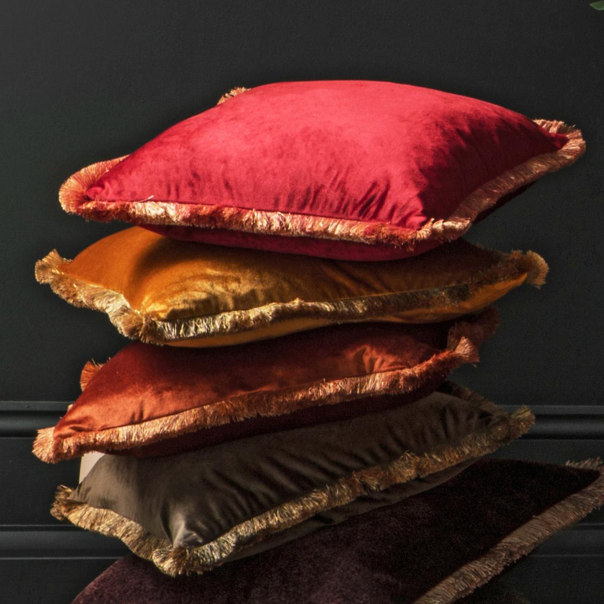 Fringed Velvet Cushion Ochre (Yellow) – image 2