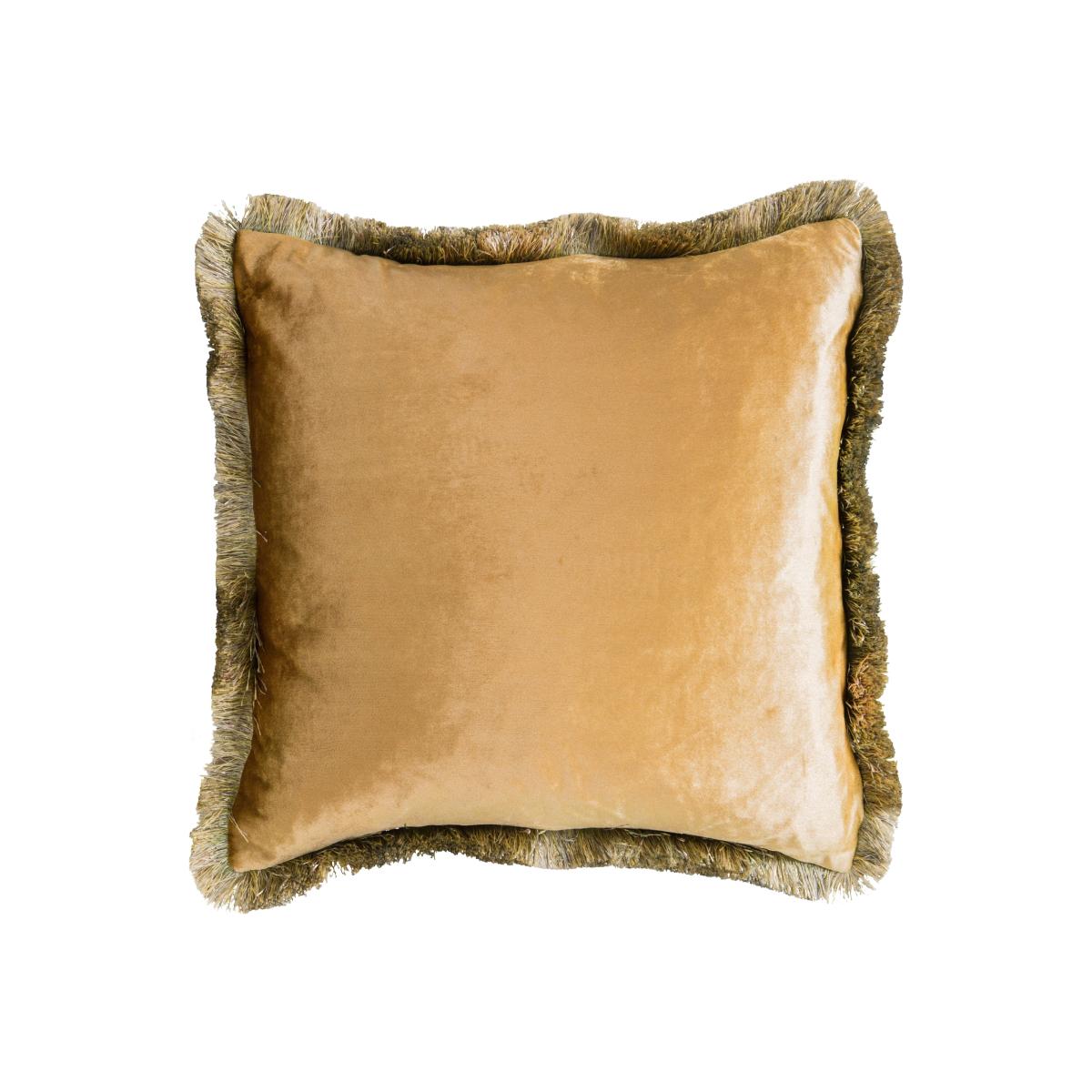 Fringed Velvet Cushion Ochre (Yellow) – image 1