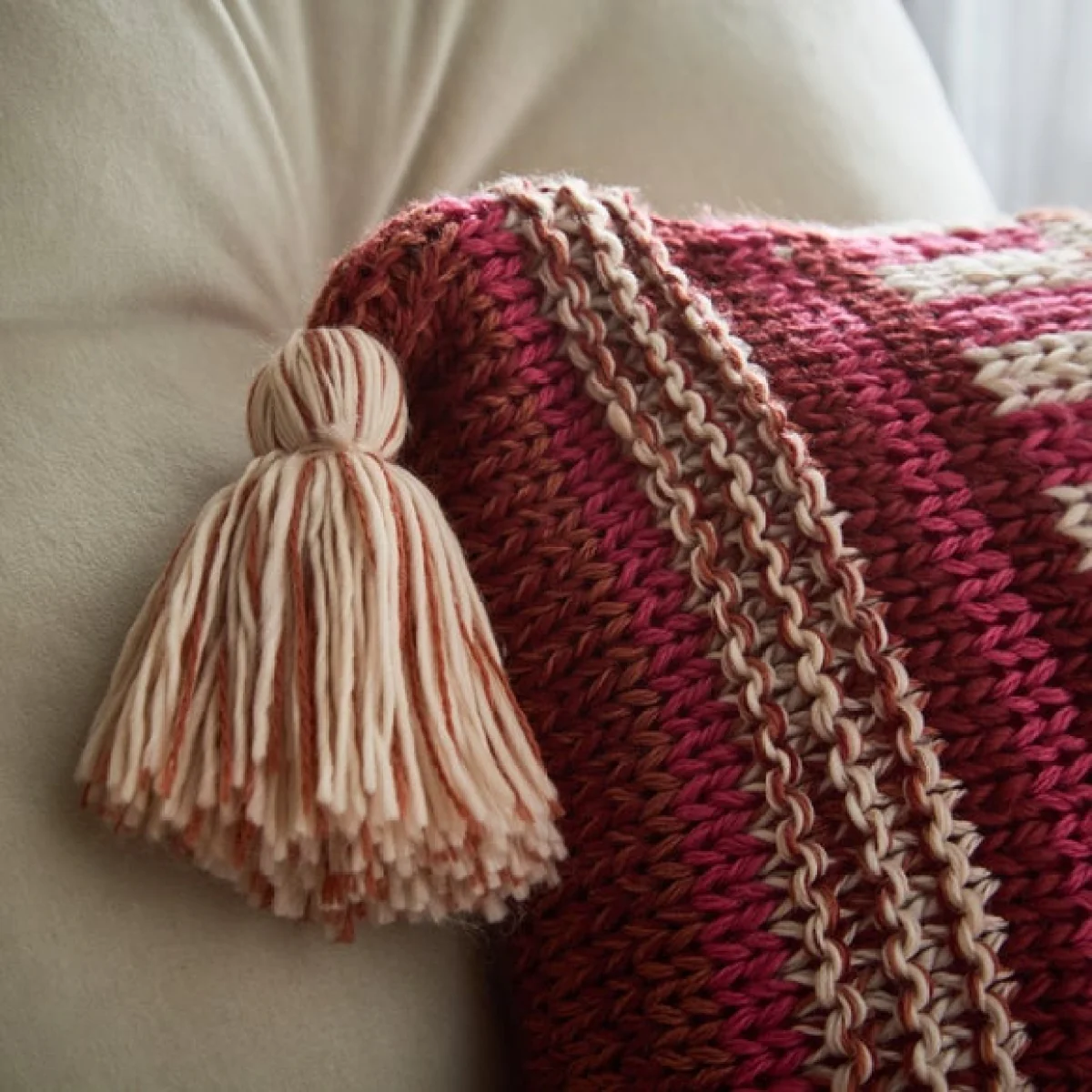 Knitted Tassel Rectangle Cushion – image 2