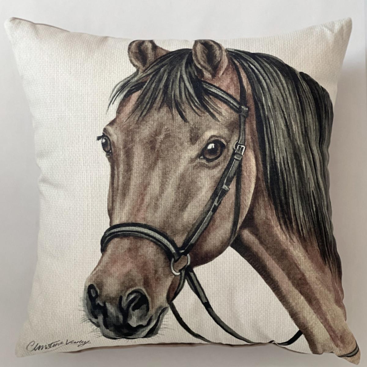 Christine Varley Pale Brown Bay Horse Square Cushion Brown – image 2