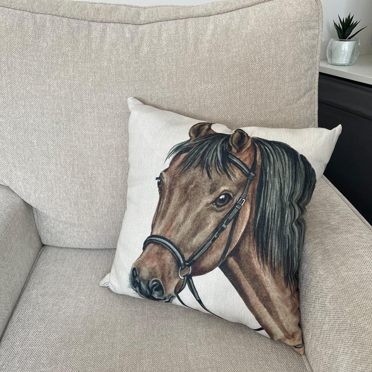 Christine Varley Pale Brown Bay Horse Square Cushion Brown – image 1