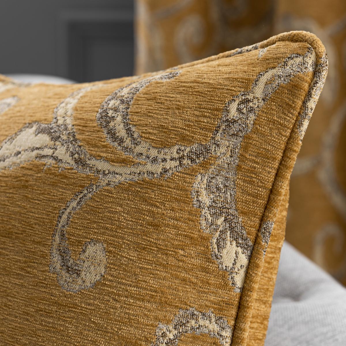 Chenille Scroll Cushion Ochre – image 2