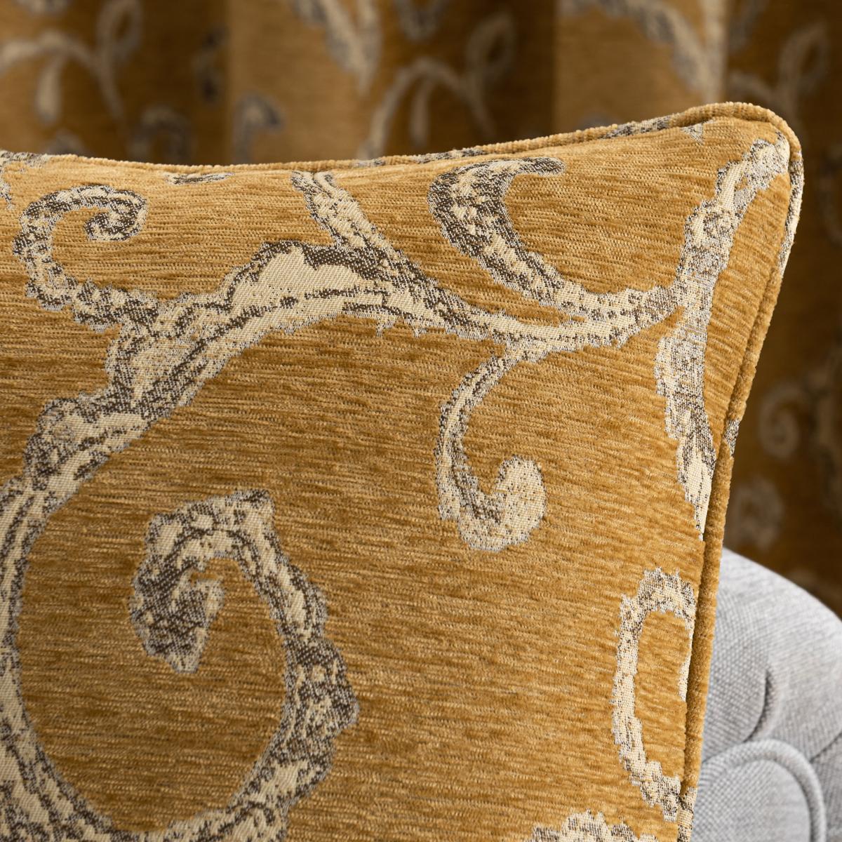 Chenille Scroll Cushion Ochre – image 3