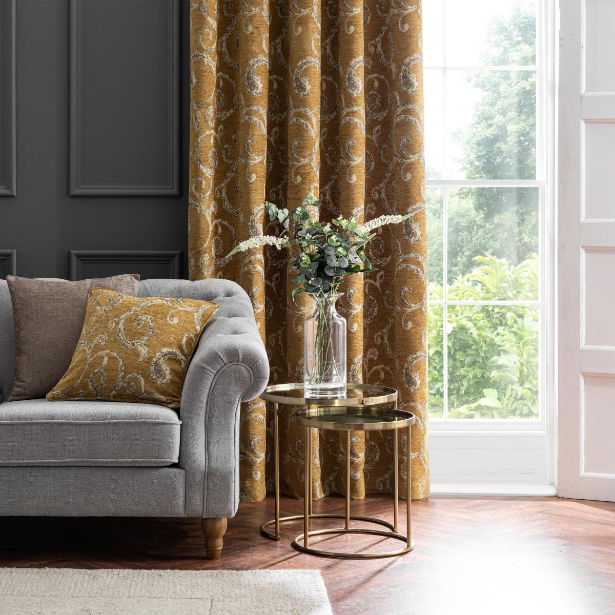 Chenille Scroll Cushion Ochre – image 4