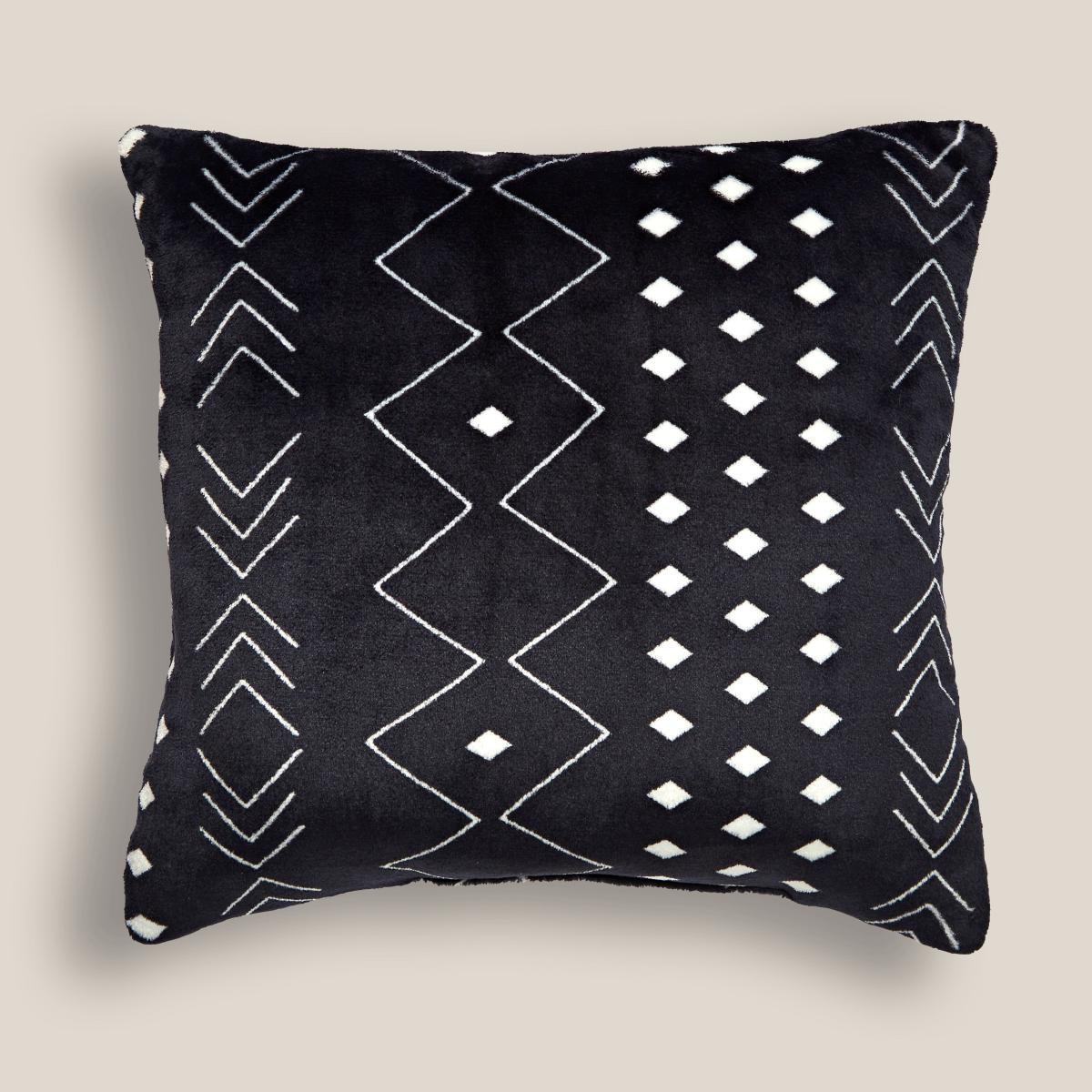 Boho Printed Fleece Cushion Black/White – image 2