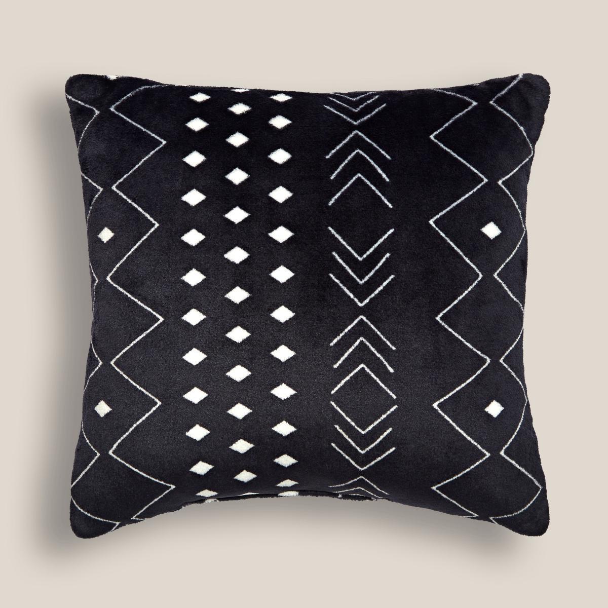 Boho Printed Fleece Cushion Black/White – image 3