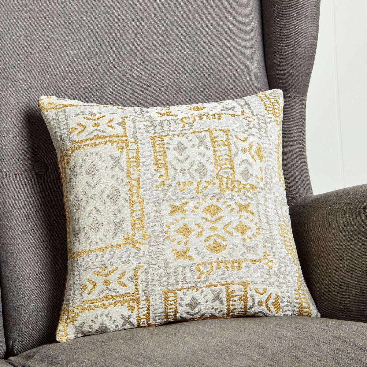Lerma Chenille Cushion Cover Yellow, Grey and White – image 5