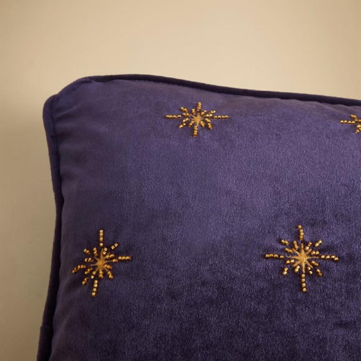Purple Crushed Velvet Embroidered Stars Square Cushion – image 3
